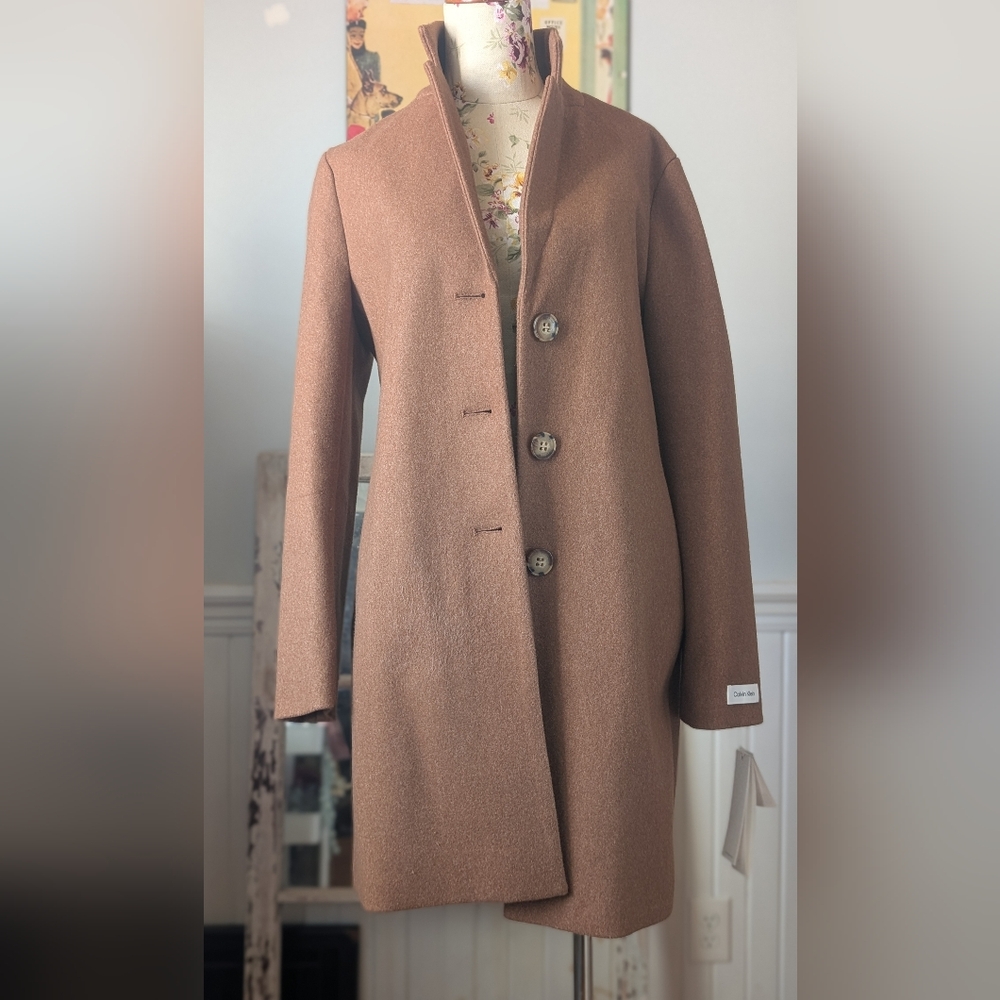 Calvin Klein Brown Trench Coat with Button Detail